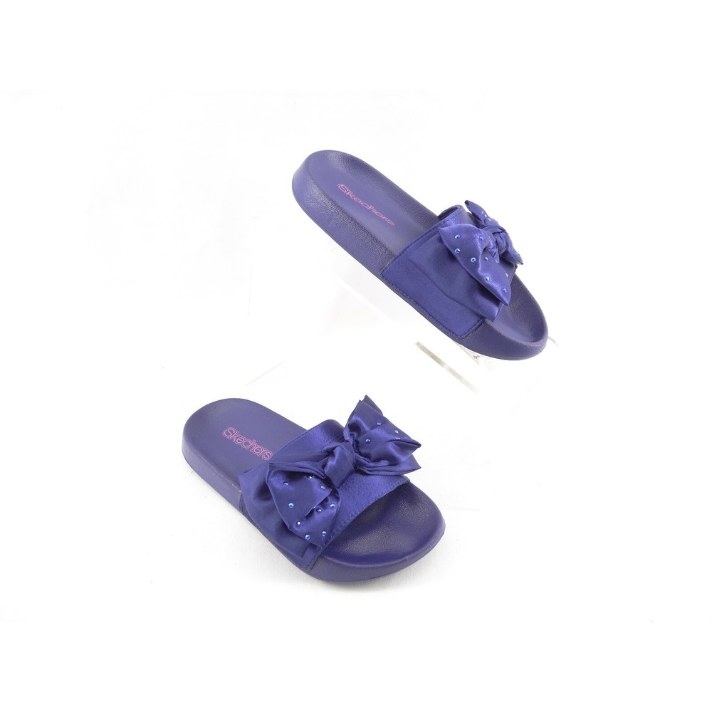 Skechers Sunny Slides Satin‎ Shimmy Blue Bow  86920L Youth Size 13